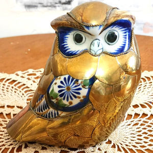 VTG Sergio Bustamante Style Ceramic-Copper-Brass Owl Mexican Tonala Bird
